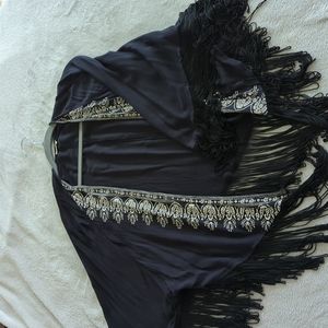 Black boho Poncho with Fringe